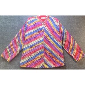 Tie Dye Rainbow Ribbon New Direction Button Up‎ Shirt Women's Large